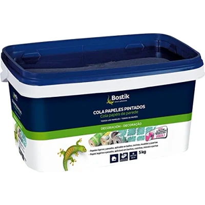 Imagen de BOSTIK Cola Papeles PINTADOS Rosa, Papel Pintado Pared, Adhesivo para Empapelar, Acabado Final Transparente, Todo Tipo de Pintados, Resistente a la Humedad, Listo Usar, Bote 5 kg