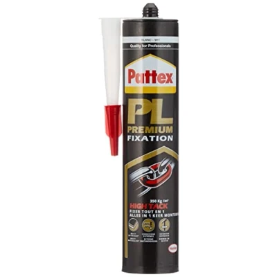 Imagen de Pattex PRO600 pegamento fuerte para interior y exterior, de fijación alta adherencia, todos los materiales con sujeción inmediata, cartucho 460 g