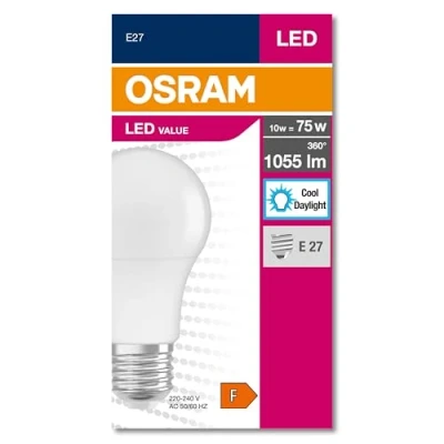 Imagen de OSRAM LED Star Value Classic A75 bombilla para casquillo E27, forma de incandescente, FR, 1055 lúmenes, (6500K), sustituye a las bombillas convencionales 75W, no regulable
