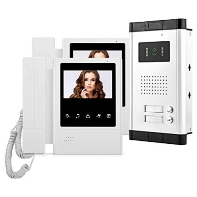 Imagen de HFeng Sistema Intercomunicación Timbre Video Puerta de 4.3&quot; 2 Monitores + Cámara Visión Nocturna 700TVL para Apartamentos/Familias