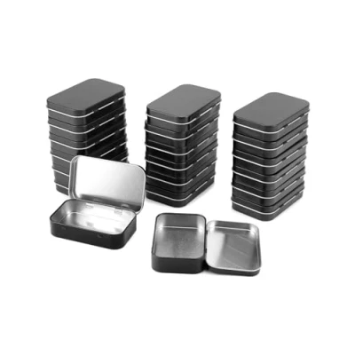 Imagen de QWORK® 20 piezas latas rectangulares de metal con bisagras, caja pequeña, 95 x 60 mm, negro