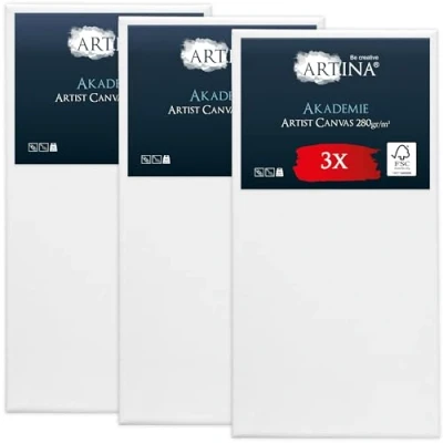 Imagen de Artina Set de 3 Lienzos para Pintar Grandes 50x100 cm 100% Algodón 280g/m² Lienzo Blanco con Bastidores Madera FSC® Canvas Akademie