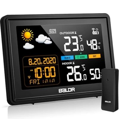 Imagen de Skeufy estación meteorológica inalámbrica con sensor exterior, temperatura interior y humedad del aire, pronóstico tiempo, barómetro, pantalla