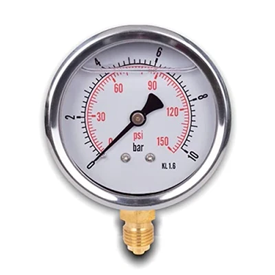 Imagen de Manómetro de glicerina conexión radial, IP65 acero inoxidable 63 mm con conector inferior, 1/4 (0 10bar)
