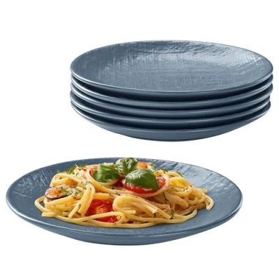 Imagen de Navaris Platos Hondos Azules 6x Juego de Ceramica 20 cm Set Ensalada Sueltos Apto para Microondas Lavavajillas y Horno Vajilla Azul Ahumado