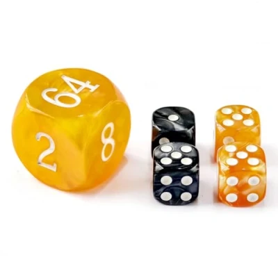Imagen de Juego de 5 dados perlas backgammon 30 mm, cubo doble grande mm más 4 16 (ámbar/negro marmoleado)