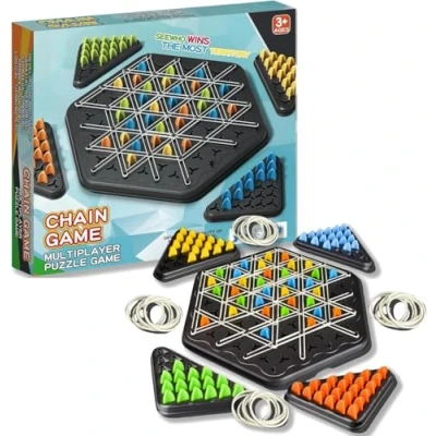 Imagen de Sprifityy Triggle Spiel,Dreiecksschachbrett Strategie Brettspiel,Funiges Ketten Dreieck Sspiel Desktop Brettsspiel interaktives Steckspiel,Ideal für Familientreffen Kinder und Erwachsene