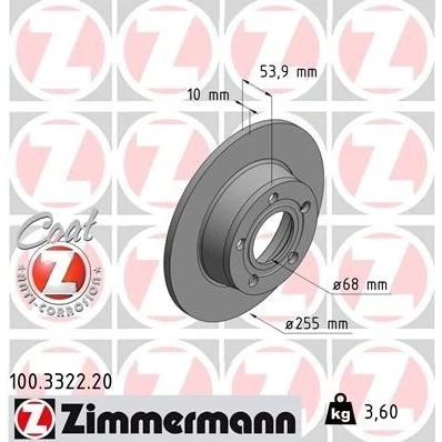 Imagen de ZIMMERMANN COAT Z 100.3322.20 Disco de freno 255 10 5/5 5 112 macizo revestido AUDI: A6 C5 Avant, Berlina