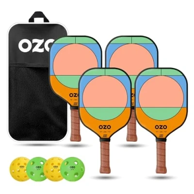 Imagen de OZO Pickleball Set de 4 Raquetas, Bolas y Bolsa Jupiter Energia Chroma (para Nivel Intermedio, Potencia, Superficie Grafito) + Esteriores e Interiores) Aprobadas por la USAPA