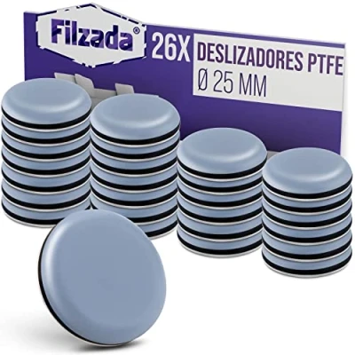 Imagen de Filzada® 4x Almohadillas de Teflón para Muebles autoadhesivo Ø 25 mm (redondo) Deslizadores profesionales muebles/deslizadores alfombras PTFE (Teflón)