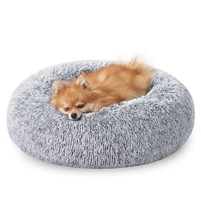 Imagen de Feandrea Cama de Perros, para Cojín Central Extraíble y Lavable, Alfombra Felpa Suave Mullida, 60 cm Diámetro, Gris PGW038G01