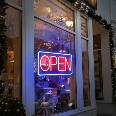 Imagen de SOLIDEE Neon OPEN Luces de Neón LED Letrero Luminosos por USB con Regulable Luz para Pared Decorar Bar Hotel Tienda Café Restaurante Letrero(azul rojo)