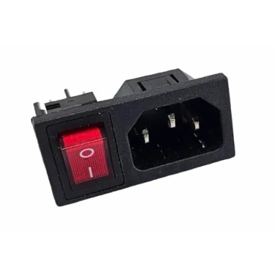 Imagen de Conector hembra C 14 10 A/250 V, con interruptor LED rojo intercambiable de 4 pines 6 V
