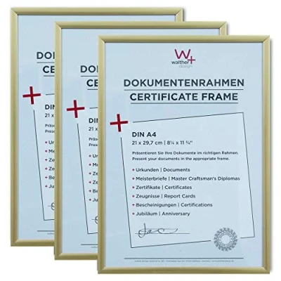 Imagen de walther design KV130G3 Nuevo marco de fotos plástico Lifestyle, 21x29,7 cm DIN A4, oro, paquete 3