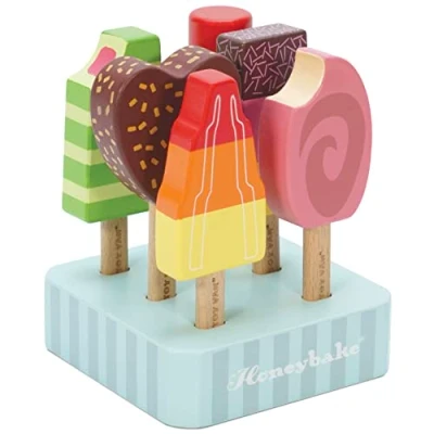 Imagen de Le Toy Van TV284 juego educativo a partir de 2 años set 6 paletas y helados con palo base madera, Montessori para niños, en madera certificada FSC colores al agua