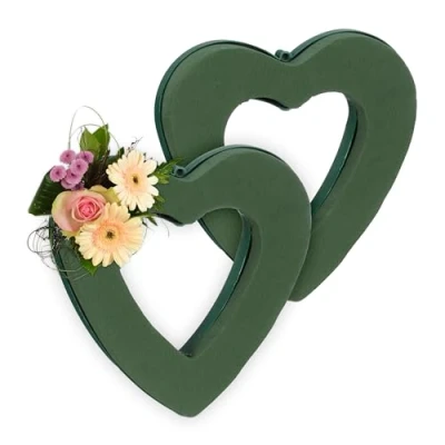 Imagen de Relaxdays Espuma Foral Flores Frescas, Set de 2, Corazón, 24 x 23 4 cm, Esponja para Manualidades, Gomaespuma, Verde