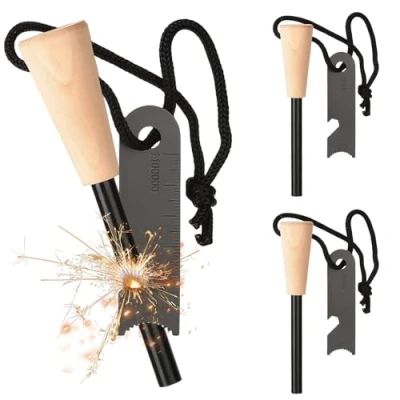 Imagen de Cresbel juego de 3 fuegos acero supervivencia: pedernal supervivencia, iniciador fuego con paracord, chispas extremadamente fuerte, para camping,