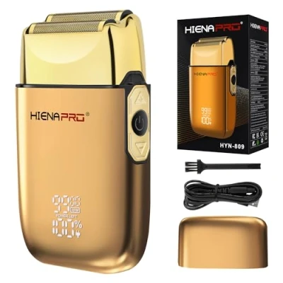 Imagen de HIENA PRO afeitadora de papel aluminio para hombre, recortadora eléctrica doble, maquinilla afeitar profesional, cerrada, recargable inalámbrica, con USB, diseño