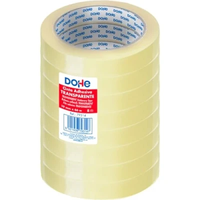 Imagen de Dohe Cinta Adhesiva Transparente (8 uds.) 1,9 cm x 66 m, Precinto para Embalar Cajas, Envíos o Mudanzas, Potente Adhesivo de 45 micras Material oficina