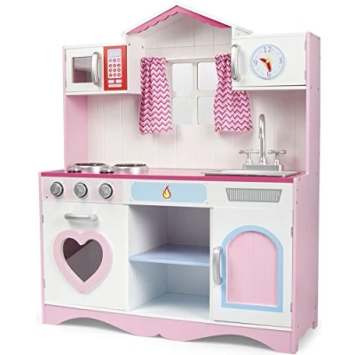 Imagen de Leomark Cocina Pink Play Madera Infantil de Juguete Color Rosa Accesorios, para Niños, Dim: 82x30x101(Altura) cm