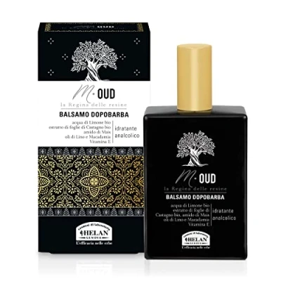 Imagen de Helan, M Oud, Aftershave suave e hidratante para hombre Bálsamo barba sin alcohol de acción calmante irritante Ideas regalo hombre, 75 ml Made in Italy