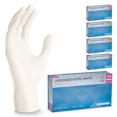 Imagen de ARNOMED guantes nitrilo talla XS, de blancos, caja 100 unidades, desechables para mecanico, sin polvo y látex en S, M, L, XL