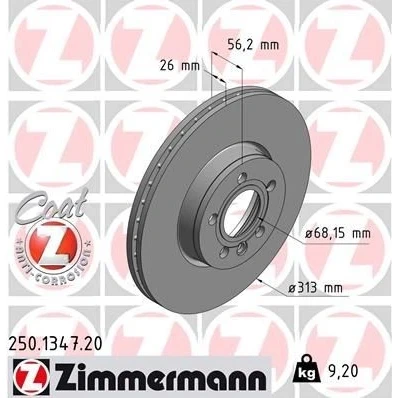 Imagen de ZIMMERMANN COAT Z 250.1347.20 Disco de freno 313 26 6/5 5 112 ventilación interna revestido altamente carbonizado VOLKSWAGEN: TRANSPORTER 4 Bus