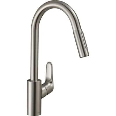 Imagen de hansgrohe Focus M41 grifo de cocina con ducha extraíble, 2 tipos chorro, mezclador monomando 240 mm, fregadero caño giratorio, aspecto acero inoxidable, 31815800