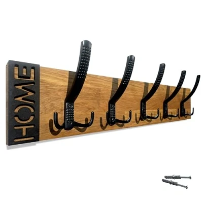 Imagen de FLEXISTYLE Perchero moderno de pared roble con diseño láminas madera roble, color negro, moderno, natural, 3 dimensiones (roble, 60 cm)
