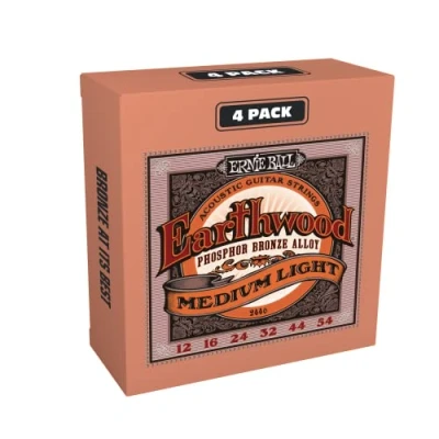 Imagen de Ernie Ball Earthwood Medium Light Cuerdas para guitarra acústica, bronce fosforado, 4 paquetes, calibre 12 54