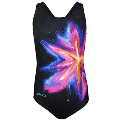 Imagen de Aquarti Bañador para Niñas Traje de Baño Resistente al Cloro Muscleback, Mancha Color/Amarillo Amaranto/Negro, 164