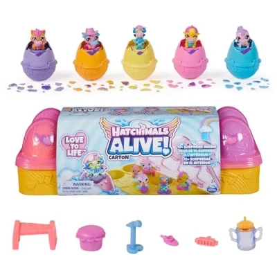 Imagen de HATCHIMALS Alive, cartón de Huevos Rosa y Amarillo con 6 Minifiguras en Que se rompen Solos, 11 Accesorios, Juguetes para niños niñas a Partir 3 años