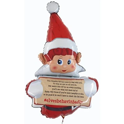 Imagen de Toyland® Elves Behavin &#039;Badly Naughty ELF Christmas Shaped Foil Globo Inflar CON aire o helio (GLOBO MENSAJE)