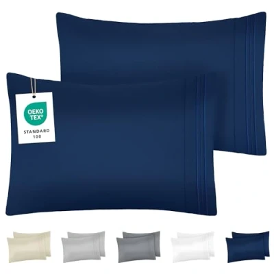 Imagen de Dreamzie Fundas de Almohada (Juego 2) Almohadas 40x70 cm, Azul Oscuro, Microfibra con Motivo Bordado Cojines Oeko Tex Suaves y Calidad