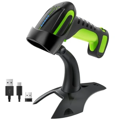 Imagen de Tera Pro Lector de código Barras QR Calidad Industrial 2D Inalámbrico 1D Escáner Mano 2.4G + Bluetooth Excelente Resistencia a caídas (3 m) con Soporte súper Estable, 8100