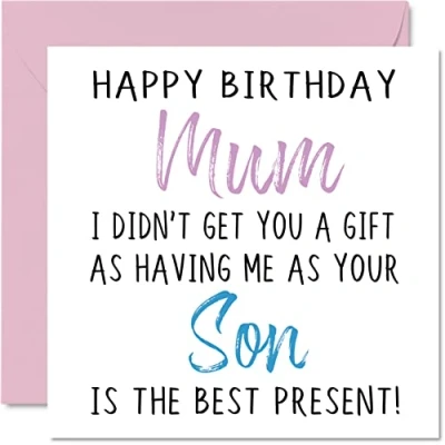 Imagen de Stuff4 Divertidas tarjetas de cumpleaños para mamá hijo Feliz sin regalo Tarjeta hijo, madre grosera, regalos 145 mm x mm,