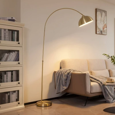 Imagen de lámpara de pie &#039;Lennart&#039; (Moderno) en Dorado hecho Metal e.o. para Salón &amp; Comedor (1 llama, E27) Lindby arco,