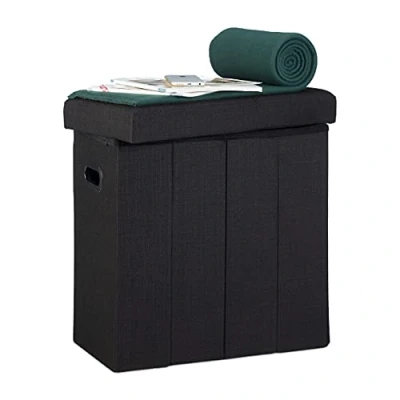 Imagen de Relaxdays Puff Almacenaje Plegable con Tapa, Poliéster, Negro, 49.5 X 46 25.5 Cm