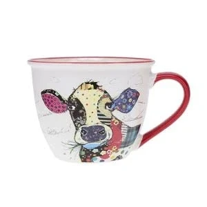Imagen de KIUB Cuenco timbal con asa, diseño de vaca, material porcelana fina, capacidad 550 ml
