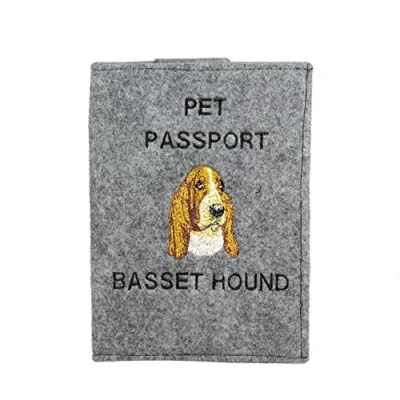 Imagen de Art Dog Funda para Pasaporte Perros de Fieltro Hecha a Mano con Patrón Bordado Viaje Mascotas 17x12,5cm Basset Hound