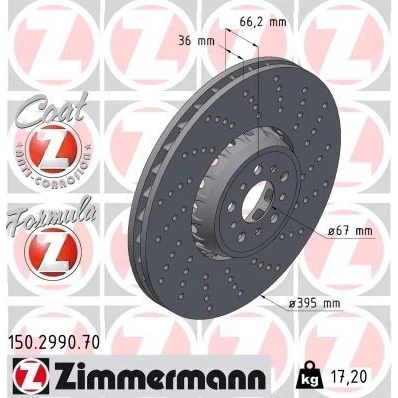 Imagen de ZIMMERMANN disco de freno BMW: X4, X5, X3 395mm 36mm 10/5 5Taladro(s) 112mm ventilado, perforado, dos piezas 150.2990.70