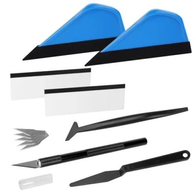 Imagen de AiQInu Kit Vinilo Herramientas Película para Coche Kit, 7pcs de Lámina con raspadores Fieltro、Cuchillo Precisión y 5 Cuchillas Repuesto, Herramienta Corte Bordes
