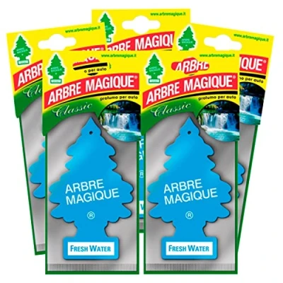 Imagen de Arbre Magique Ambientador para coche, aroma Fresh Water, fresco y fresco, duración hasta 7 semanas, fabricado en Italia, paquete de 5 unidades