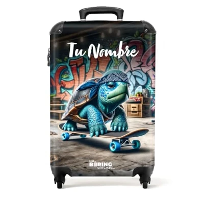 Imagen de NoBoringSuitcases.com Maleta Infantil, Maletas de Viaje Cabina, Infantil Niño, Niños con Ruedas, Niños, Personalizada (Tortuga Azul, 55x40x20 cm)