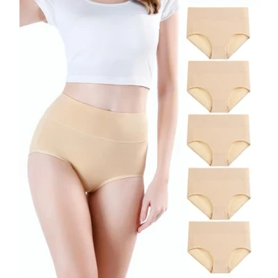 Imagen de wirarpa Bragas Mujer Algodón de Cintura Alta 5 Pack Beige Talla M
