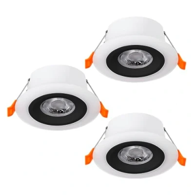 Imagen de EGLO Calonge Juego de 3 plafones techo LED empotrados, adecuados como iluminación para techos suspendidos, fabricados en plástico color negro y blanco, con un diámetro Ø 7 cm