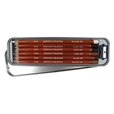 Imagen de Derwent Drawing Lápices de dibujo (6 colores madera, en estuche metal)