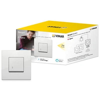 Imagen de Vimar 0K19592.01 Arké kit conmutador conectado compatible con Alexa, plug &amp; play para dispositivo en Zigbee Hub, requiere un cable neutro, blanco