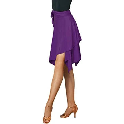 Imagen de falda de baile salsa latina para mujer, envolvente cadera, suave, irregular, tango, sala práctica cha, Púrpura, M/XXL