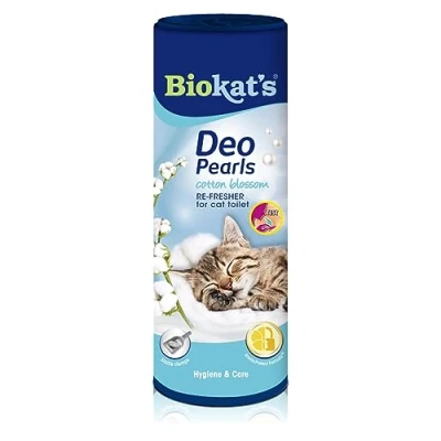Imagen de Biokat&#039;s Deo Pearls flor de algodón Aditivo con fragancia para aportar frescor y obtener grumos sólidos en el arenero 1 botes (1 x 700 g)
